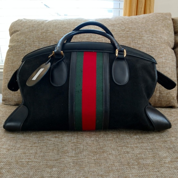 Vintage Suede Gucci Duffel Travel Overnight Bag - Picture 3 of 8